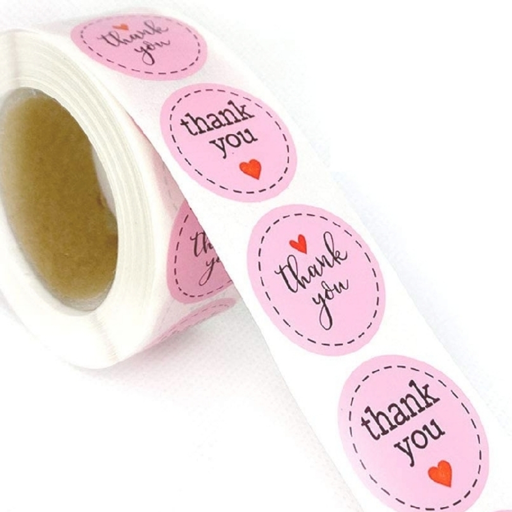 200 ct  1" Small Thank You Stickers, Pink Love Heart - Picture 5 of 8